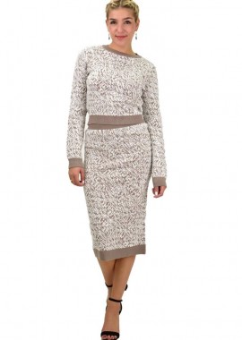 Potre OR - Γυναικείο πλεκτό σετ animal print Μπεζ 22123