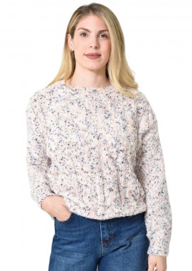 Potre OR - Πλεκτή αφράτη πουλόβερ με πολύχρωμες νηματιές Ροζ 27205