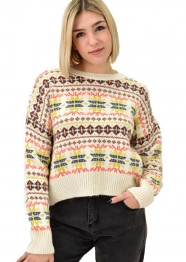 Potre OR - Πουλόβερ πλεκτό με σχέδιο χιονονιφάδα Εκρού 18688