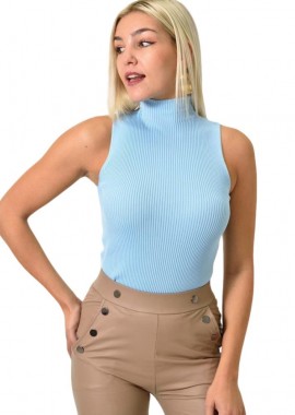 Potre OR - Γυναικείο ριπ τοπ με όρθιο γιακά αμάνικο Γαλάζιο 25862