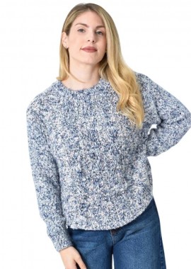 Potre OR - Πλεκτή αφράτη πουλόβερ με πολύχρωμες νηματιές Μπλε Σκούρο 27196