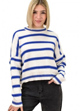 Potre OR - Γυναικεία μπλούζα πλεκτή ριγέ Μπλε Ρουά 18693