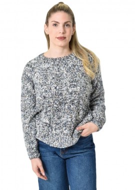 Potre OR - Πλεκτή αφράτη πουλόβερ με πολύχρωμες νηματιές Μαύρο 27197