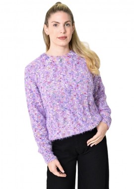 Potre OR - Πλεκτή Αφράτη Πουλόβερ Με Πολύχρωμες Νηματιές Λιλά 27171