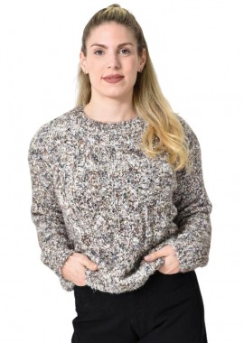 Potre OR - Πλεκτή αφράτη πουλόβερ με πολύχρωμες νηματιές Μπεζ 27207