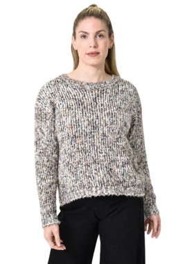 Potre OR - Πλεκτή αφράτη πουλόβερ με πολύχρωμες νηματιές Μπεζ 27194