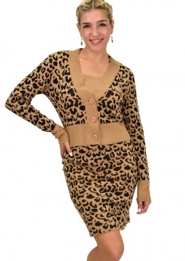 Potre OR - Γυναικείο πλεκτό σετ animal print Μπεζ 22112
