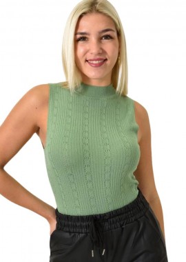 Potre OR - Γυναικείο τοπ αμάνικο με διάτρητο σχέδιο Φυστικί 25868