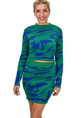 Potre OR - Γυναικείο πλεκτό σετ με σχέδιο animal print Πράσινο 22110