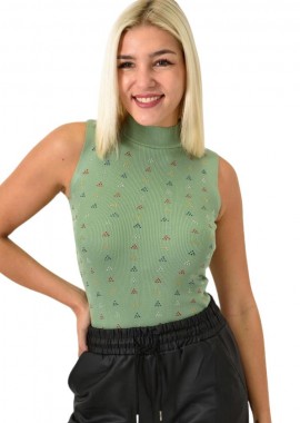 Potre OR - Γυναικείο πλεκτό αμάνικο ζιβάγκο με στρας Φυστικί 25873