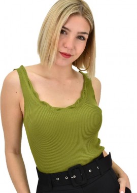 Potre OR - Γυναικέιο πλεκτό τοπ με διάτρητο σχέδιο Λαδί 19191