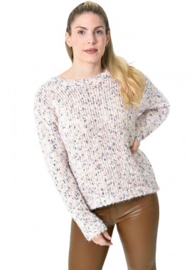 Potre OR - Πλεκτή αφράτη πουλόβερ με πολύχρωμες νηματιές Ροζ 27195