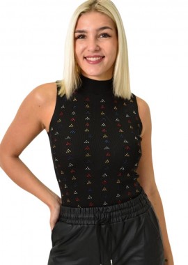 Potre OR - Γυναικείο πλεκτό αμάνικο ζιβάγκο με στρας Μαύρο 25874