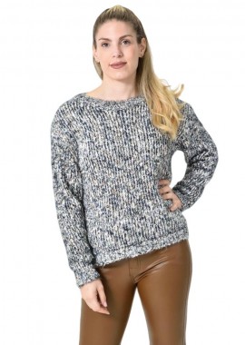 Potre OR - Πλεκτή αφράτη πουλόβερ με πολύχρωμες νηματιές Μαύρο 27188