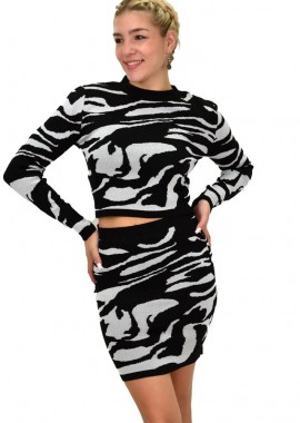 Potre OR - Γυναικείο πλεκτό σετ με σχέδιο animal print Μαύρο 22109