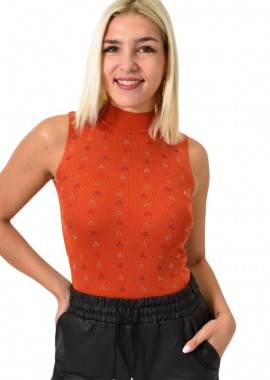 Potre OR - Γυναικείο πλεκτό αμάνικο ζιβάγκο με στρας Κεραμιδί 25875