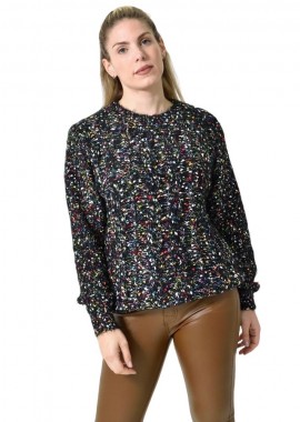 Potre OR - Πλεκτή Αφράτη Πουλόβερ Με Πολύχρωμες Νηματιές Μαύρο 27173