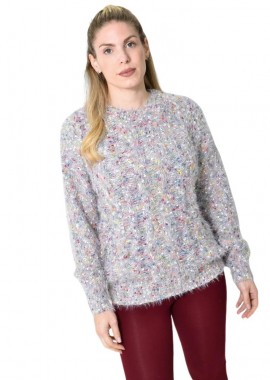 Potre OR - Πλεκτή Αφράτη Πουλόβερ Με Πολύχρωμες Νηματιές Γκρι 27174