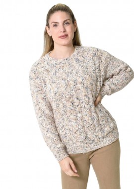 Potre OR - Πλεκτή αφράτη πουλόβερ με πολύχρωμες νηματιές Εκρού 27204