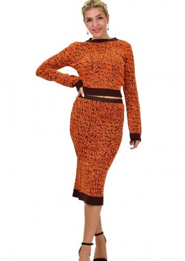 Potre OR - Γυναικείο πλεκτό σετ animal print Πορτοκαλί 22126