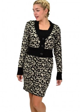 Potre OR - Γυναικείο πλεκτό σετ animal print Μαύρο 22113