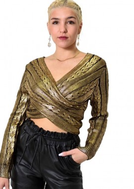 Potre OR - Γυναικεία μπλούζα κρουαζέ μεταλιζέ Χρυσό 22457