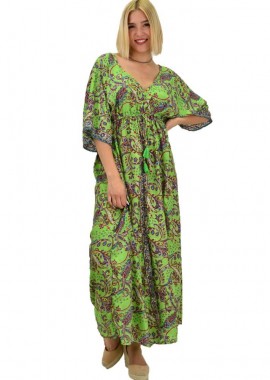 Potre OR - Γυναικείο μεταξωτό boho φόρεμα με κρόσια Πράσινο 20853