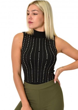 Potre OR - Γυναικείο πλεκτό αμάνικο ζιβάγκο με στρας Μαύρο 25883