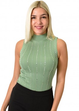 Potre OR - Γυναικείο πλεκτό αμάνικο ζιβάγκο με στρας Φυστικί 25884