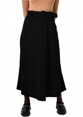 Potre OR - Γυναικεία φούστα κοτλέ με ζώνη Μαύρο 22583