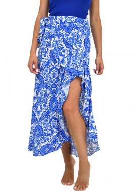 First Woman - Κρουαζέ εμπριμέ φούστα με βολάν Λευκό 21572