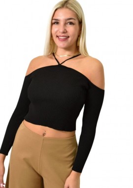 Potre OR - Γυναικεία μπλούζα με έξω ώμους και τιράντες Μαύρο 25899