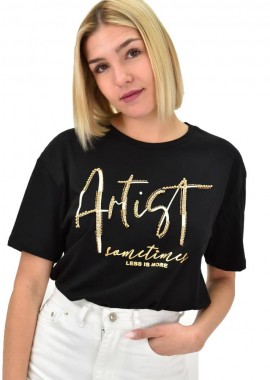 Potre OR - Γυναικείο T-shirt με στρας Artist Μαύρο 19704
