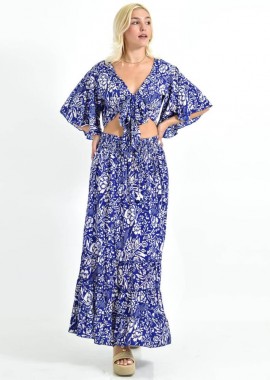 Potre OR - Boho Σετ με Φλοράλ Δέσιμο & Maxi Φούστα Μπλε 26616