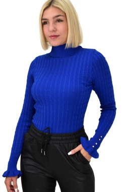 Potre OR - Γυναικείο πλεκτό τοπ με στρας Μπλε Ρουά 21943