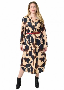 Potre OR - Midi Σεμιζιέ Φόρεμα Abstract Animal Print - Άνετη Γραμμή Μαύρο 27283