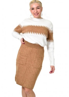 Potre OR - Γυναικείο πλεκτό σετ σε διχρωμία Μπεζ 12931