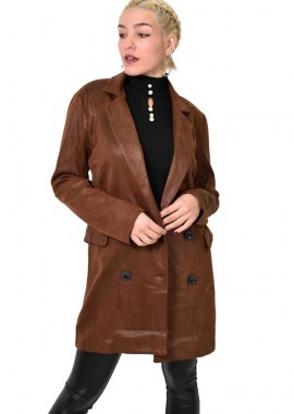 Potre OR - Γυναικείο πανωφόρι ριγέ Καφέ 22472