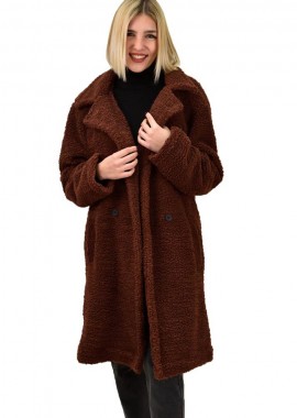 Potre OR - Παλτό γούνα με γιακά και κουμπια Καφέ 9438