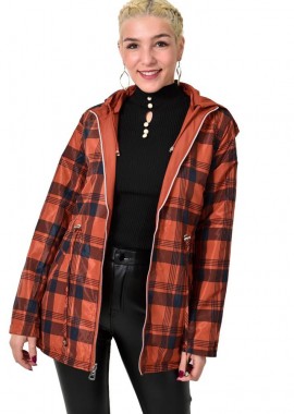 Potre OR - Γυναικεία καπαρντίνα ντουμπλφας καρό Κεραμιδί 22451