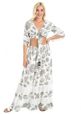 Potre OR - Boho Σετ Crop Top & Φούστα με Τρυπητές Λεπτομέρειες Μαύρο 26626