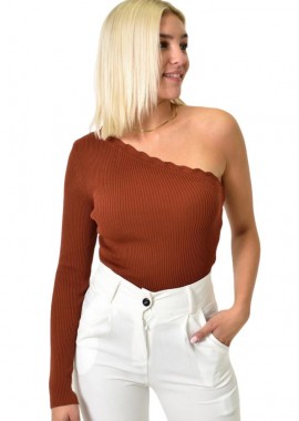 Potre OR - Πλεκτό τοπ με έναν ώμο Καφέ 25914