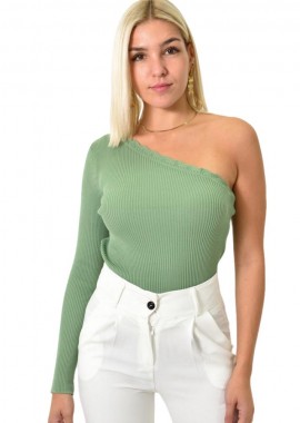 Potre OR - Πλεκτό τοπ με έναν ώμο Φυστικί 25917