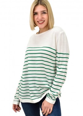 Potre OR - Γυναικείο πλεκτό με λεπτές ρίγες Πράσινο 18767