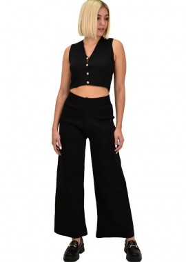 Potre OR - Γυναικείο πλεκτό σετ με γιλέκο μονόχρωμο Μαύρο 22212