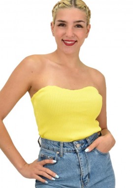 Potre OR - Γυναικείο πλεκτό τοπ στράπλες Κίτρινο 21044