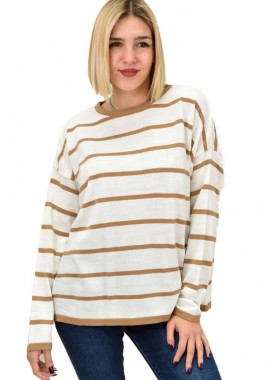 Potre OR - Γυναικείο πλεκτό ριγέ Μπεζ 18781