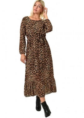 Potre OR - Μίντι φόρεμα με μοτίβο και βολάν Animal Print 25971