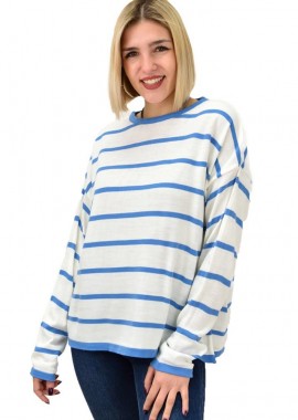 Potre OR - Γυναικείο πλεκτό ριγέ Γαλάζιο 18779