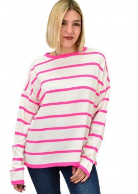 Potre OR - Γυναικείο πλεκτό ριγέ Ροζ 18778